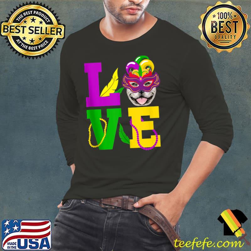 Official I Love Mardi Gras Pitbull Dog Costume Puppy Lover T- Long Sleeve Tee Official I Love Mardi Gras Pitbull Dog Costume Puppy Lover T- Long Sleeve Tee