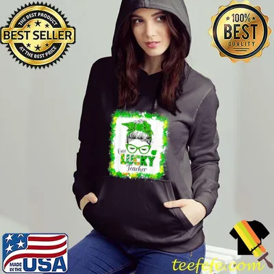 One Lucky Teacher Messy Bun Shamrock St Patricks Day shirt