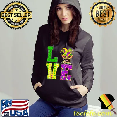 Premium Pug Dog Lover I Love Mardi Gras Costume Mask T-Shirt