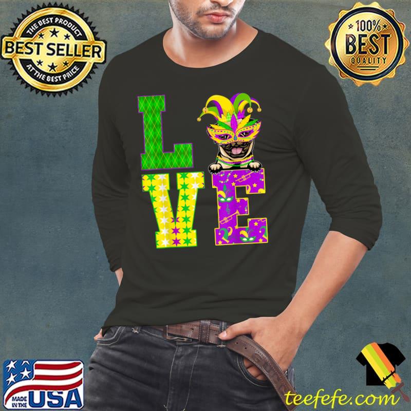 Premium Pug Dog Lover I Love Mardi Gras Costume Mask T-Shirt Long Sleeve Tee Premium Pug Dog Lover I Love Mardi Gras Costume Mask T-Shirt Long Sleeve Tee