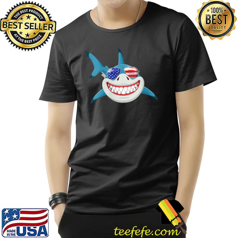 Shark American Flag Glassed 4th of July Shark Lovers T- Unisex Shark American Flag Glassed 4th of July Shark Lovers T- Unisex