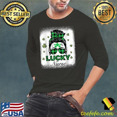 Bleached One Lucky Nurse Patricks Day Leopard Shamrock Gift T-Shirt