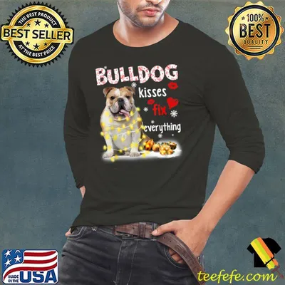 Bulldog Kisses Fix Everything Christmas Light Pajama T-Shirt