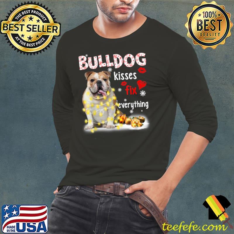 Bulldog Kisses Fix Everything Christmas Light Pajama T-Shirt Bulldog Kisses Fix Everything Christmas Light Pajama T-Shirt
