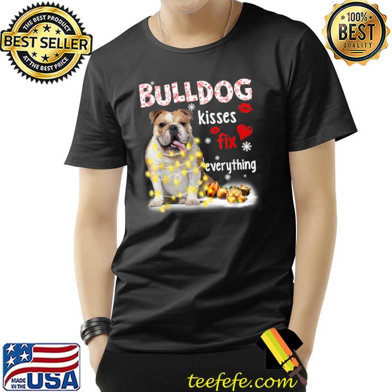 Bulldog Kisses Fix Everything Christmas Light Pajama T-Shirt Unisex Bulldog Kisses Fix Everything Christmas Light Pajama T-Shirt Unisex