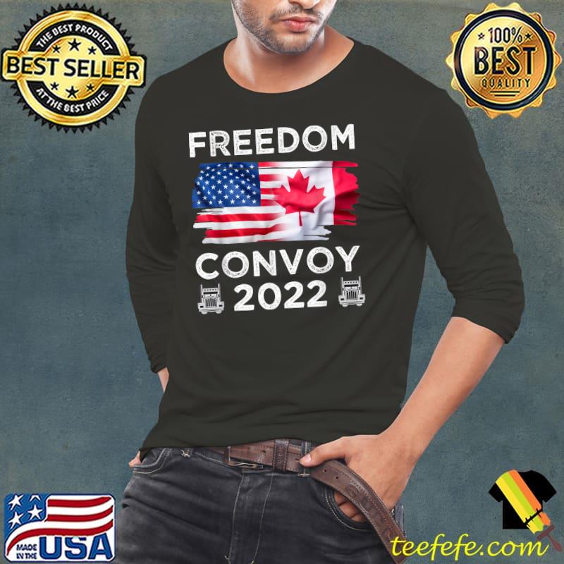Canada Freedom Convoy Flag US Canadian Truckers Support T- Long Sleeve Tee Canada Freedom Convoy Flag US Canadian Truckers Support T- Long Sleeve Tee