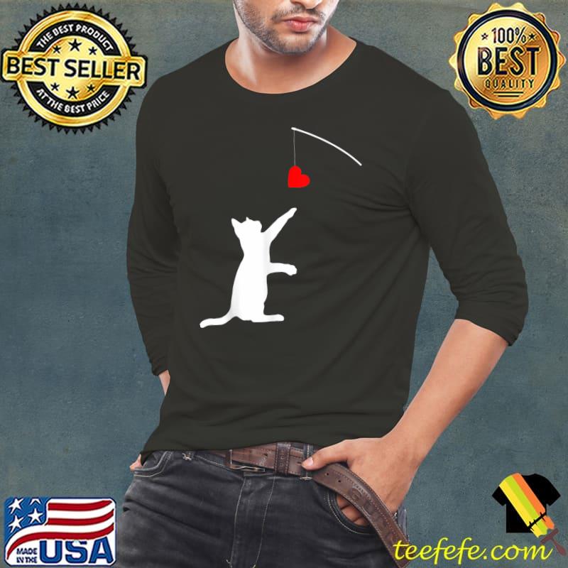 Cat Toy Shirt Valentine's Day Little Cat Playing With Heart T-Shirt Long Sleeve Tee Cat Toy Shirt Valentine's Day Little Cat Playing With Heart T-Shirt Long Sleeve Tee