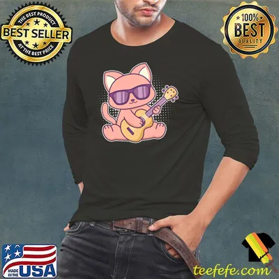 Cute Cat With Sunglasses Playing On A Guitar T-Shirt