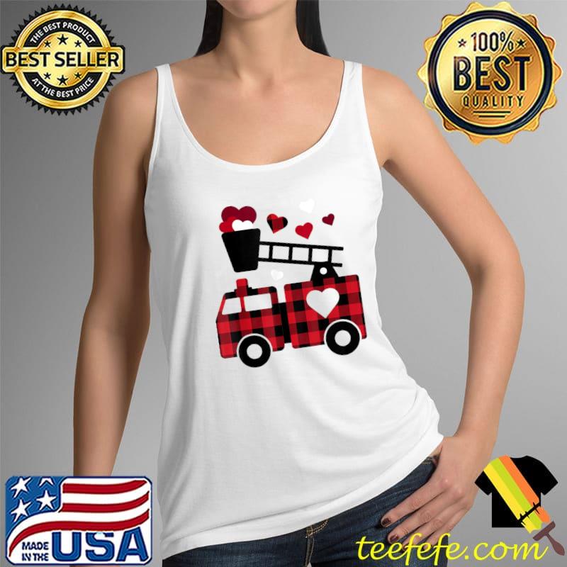 Fire Trucks Buffalo Plaid Valentines Day Mom Dad Son T-Shirt Tank Top Fire Trucks Buffalo Plaid Valentines Day Mom Dad Son T-Shirt Tank Top