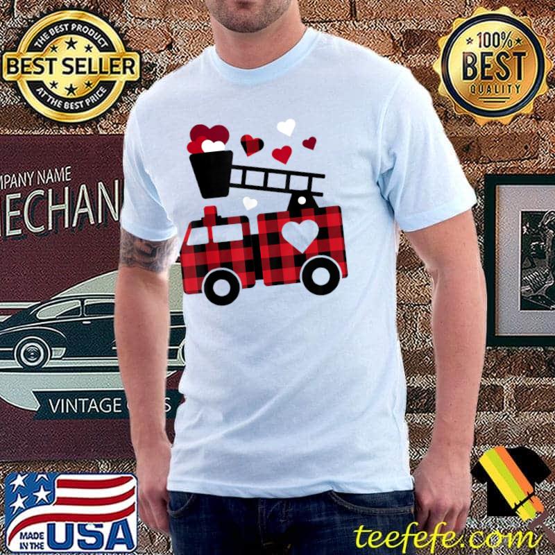 Fire Trucks Buffalo Plaid Valentines Day Mom Dad Son T-Shirt Unisex Fire Trucks Buffalo Plaid Valentines Day Mom Dad Son T-Shirt Unisex
