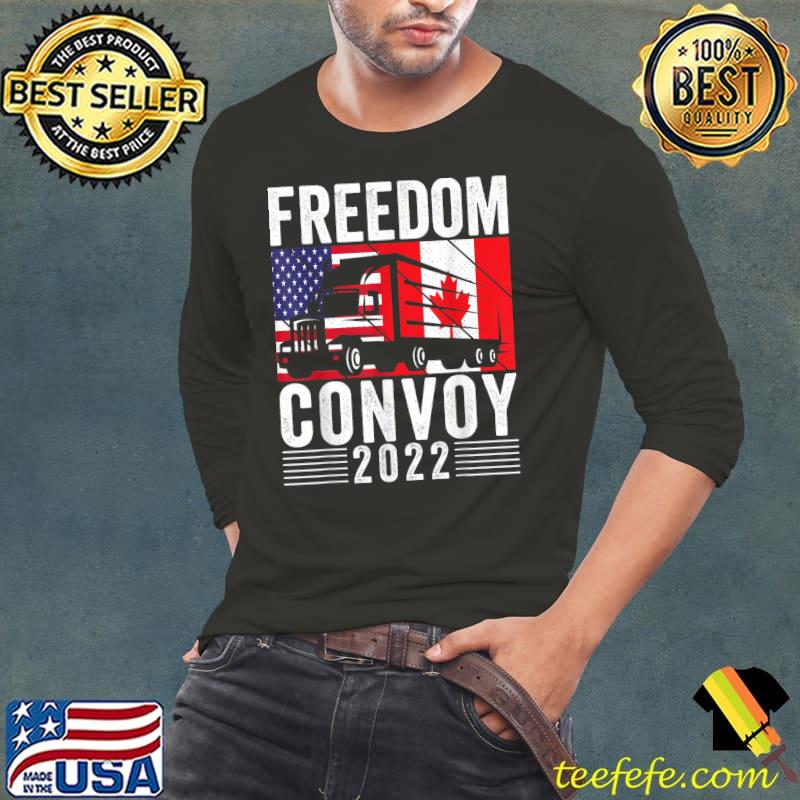 Freedom convoy 2022 American Canadian flag T-Shirt Long Sleeve Tee Freedom convoy 2022 American Canadian flag T-Shirt Long Sleeve Tee