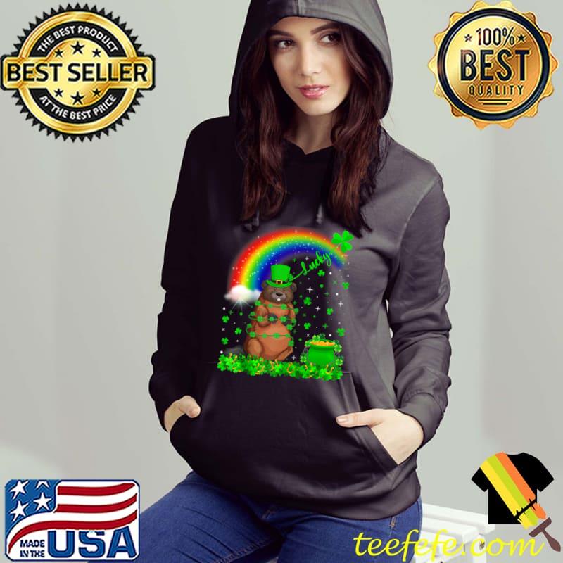 Funny Irish Shamrock Rainbow Lucky Beaver St Patrick's Day T- Hoodie Funny Irish Shamrock Rainbow Lucky Beaver St Patrick's Day T- Hoodie
