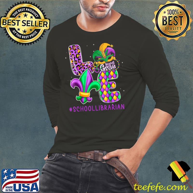 Funny School Librarian Mardi Gras Family Matching Outfit T-Shirt Long Sleeve Tee Funny School Librarian Mardi Gras Family Matching Outfit T-Shirt Long Sleeve Tee