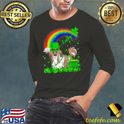 Irish Shamrock Rainbow Lucky Shih Tzu Dog St Patrick's Day T-shirt