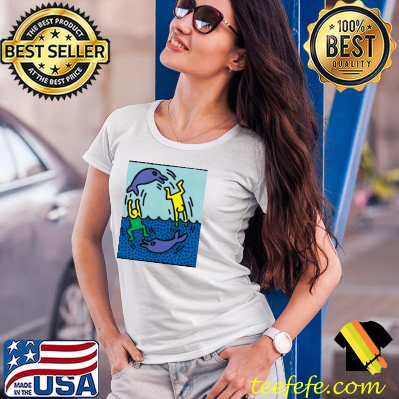 Keith haring natation avec les dauphins graphic street Ladies Tee Keith haring natation avec les dauphins graphic street Ladies Tee