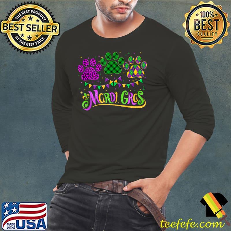 Leopard Print And Buffalo Plaid Dog Paw Mardi Gras Beads T- Long Sleeve Tee Leopard Print And Buffalo Plaid Dog Paw Mardi Gras Beads T- Long Sleeve Tee