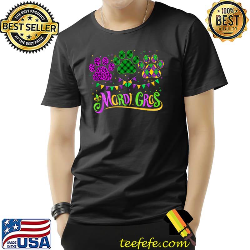 Leopard Print And Buffalo Plaid Dog Paw Mardi Gras Beads T- Unisex Leopard Print And Buffalo Plaid Dog Paw Mardi Gras Beads T- Unisex