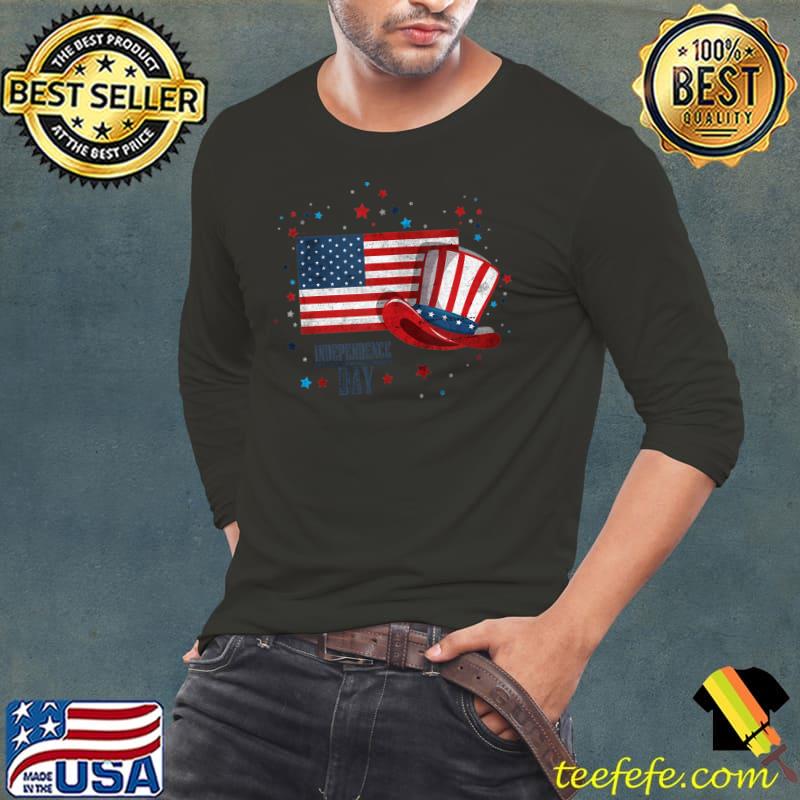 Mens USA Flag Hat Patriotic American Freedom 4th of July Veterans T-shirt