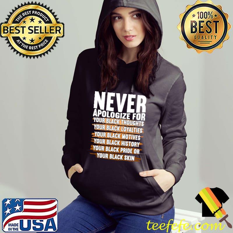 Never Apologize Black History Month BLM Melanin Pride Afro T-shirt