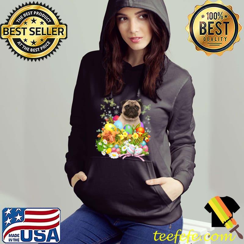Pug Bunny Dog With Easter Eggs Basket Cool T-shirt