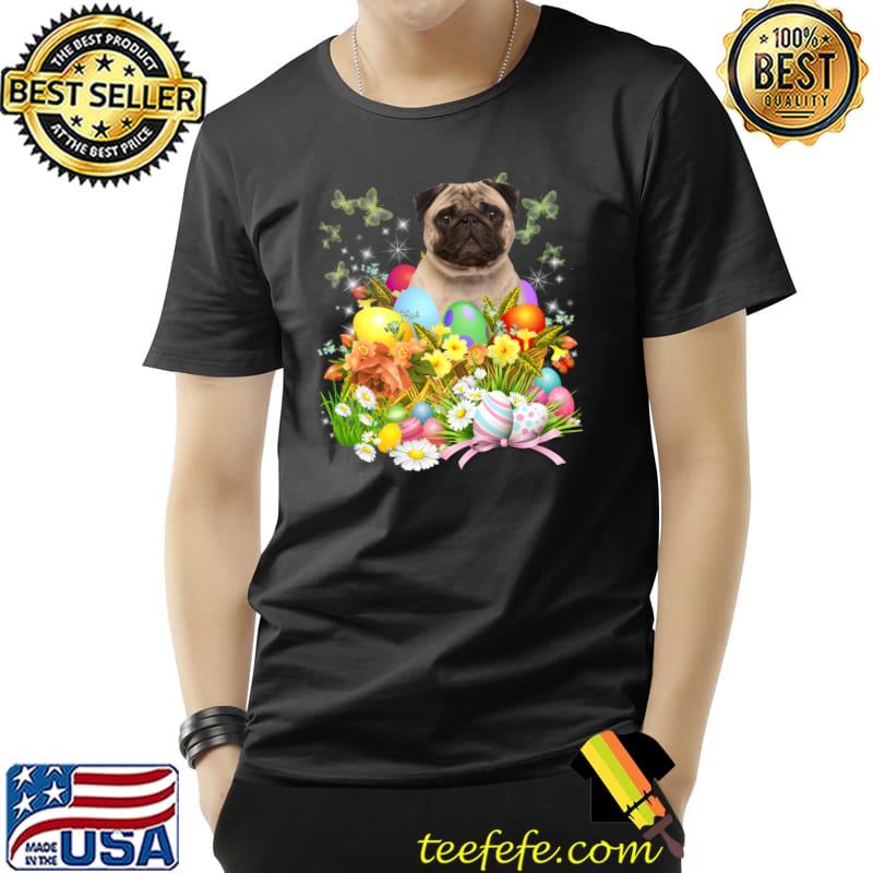 Pug Bunny Dog With Easter Eggs Basket Cool T- Unisex Pug Bunny Dog With Easter Eggs Basket Cool T- Unisex