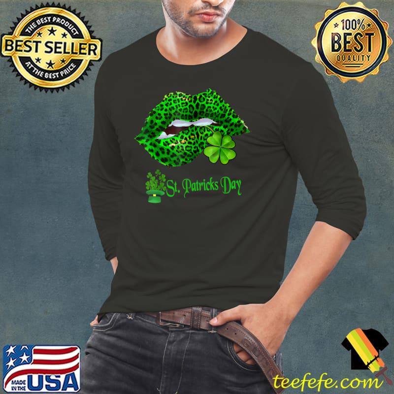 St Patrick's Grab this Green Lips Leopard Print Tongue Out T-Shirt