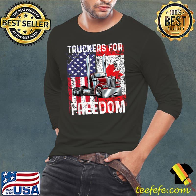 Trucker For Freedom Convoy 2022, American Canadian Flag T-Shirt Long Sleeve Tee Trucker For Freedom Convoy 2022, American Canadian Flag T-Shirt Long Sleeve Tee