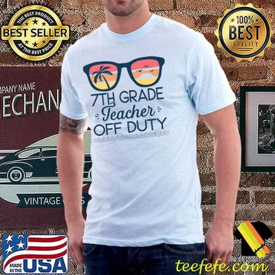 7th Grade Teacher Off Duty Sunglasses Beach Sunset Retro Premium T-Shirt