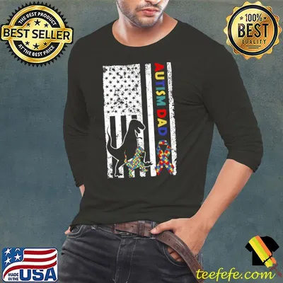 American Flag And Dinosaur T Rex Autism Awareness Dad Daddy T-shirt