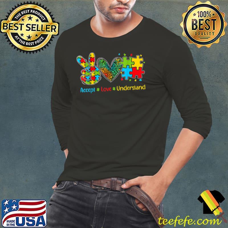 Autism Accept Love Understand Puzzle Pieces Tie Dye Rainbow T-Shirt Long Sleeve Tee Autism Accept Love Understand Puzzle Pieces Tie Dye Rainbow T-Shirt Long Sleeve Tee