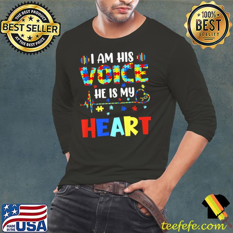 Autism Awareness Son Boys Kids I Am His Voice He Is My Heart Premium T-Shirt Long Sleeve Tee Autism Awareness Son Boys Kids I Am His Voice He Is My Heart Premium T-Shirt Long Sleeve Tee