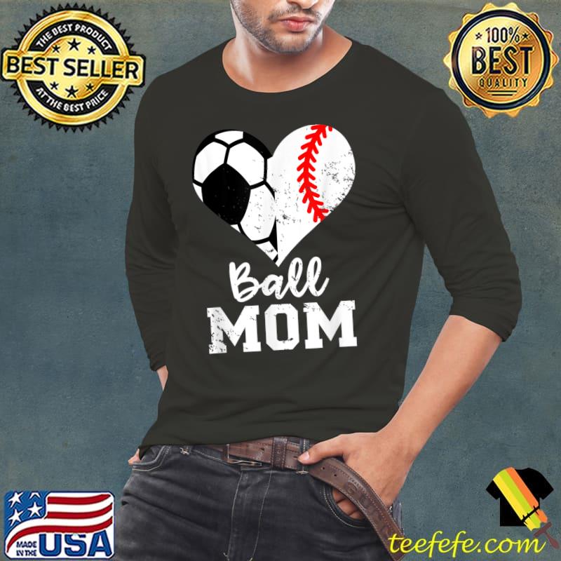 Ball Mom Heart Funny Soccer Baseball Mom T-shirt