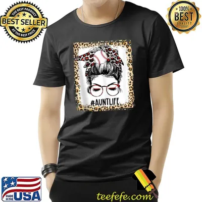 Bleached Baseball Aunt Messy Bun Game Day Mothers Day T-Shirt