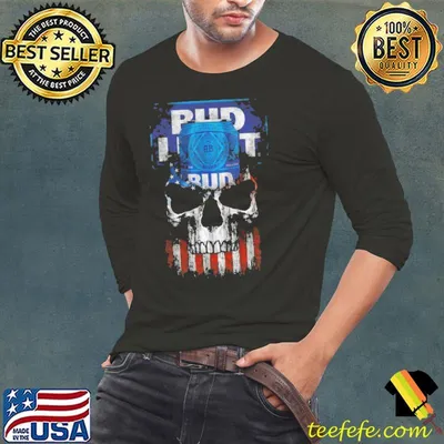 Bud Light Beer Skull American Flag Shirt