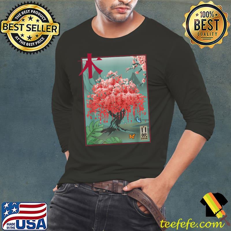 Cherry Blossom Retro Vintage Wooden Block Japanese Graphic Art T-Shirt Long Sleeve Tee Cherry Blossom Retro Vintage Wooden Block Japanese Graphic Art T-Shirt Long Sleeve Tee