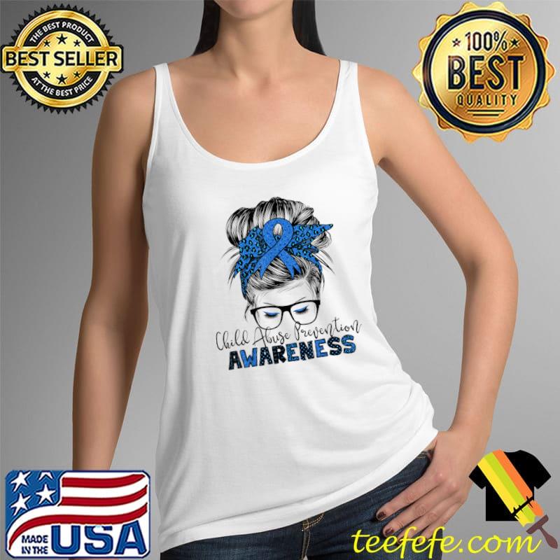 Child Abuse Prevention awareness messy hair bun T-Shirt Tank Top Child Abuse Prevention awareness messy hair bun T-Shirt Tank Top