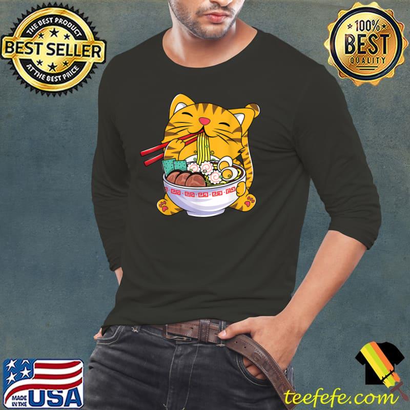 Cute Ramen Cat Anime Bowl Kawaii Neko Japanese Teen Girls T-Shirt Long Sleeve Tee Cute Ramen Cat Anime Bowl Kawaii Neko Japanese Teen Girls T-Shirt Long Sleeve Tee