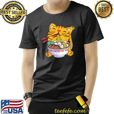Cute Ramen Cat Anime Bowl Kawaii Neko Japanese Teen Girls T-Shirt