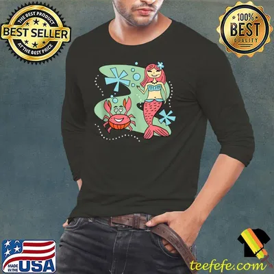 Cute Sweet Retro Mermaid Girl and Funny Crab Friend T-shirt