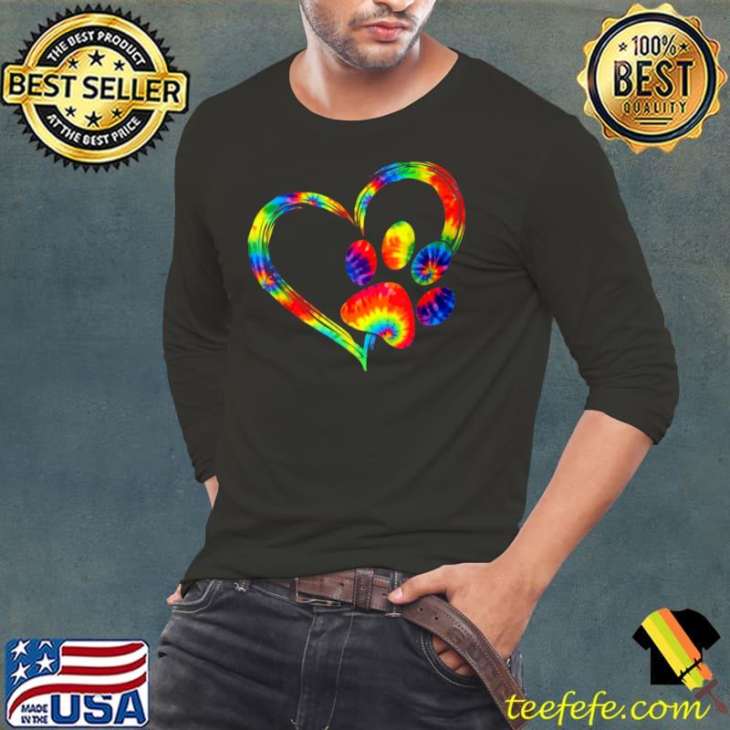 Dog Mom Dad Puppy Love Dogs Paw Print Heart Tie Dye Design T-Shirt