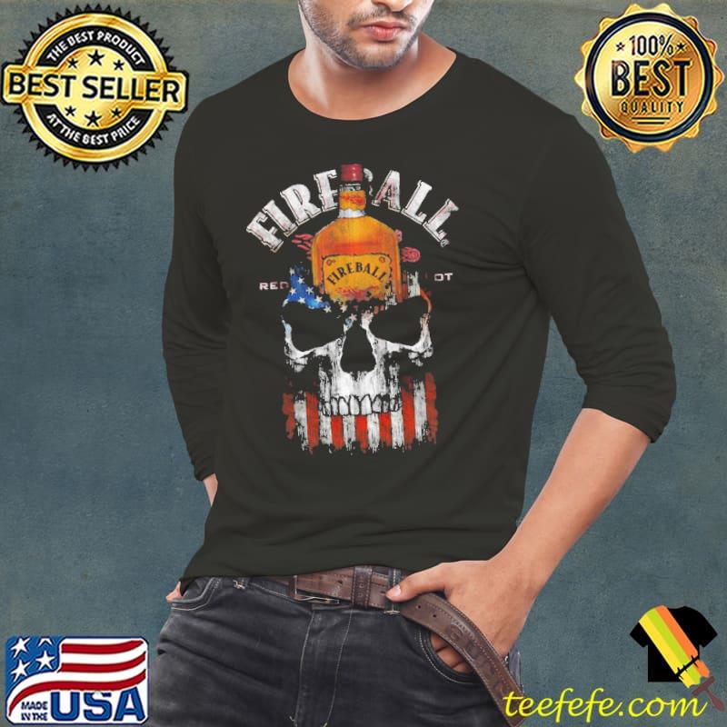 Fireball Cinnamon Whisky Skull American Flag Shirt