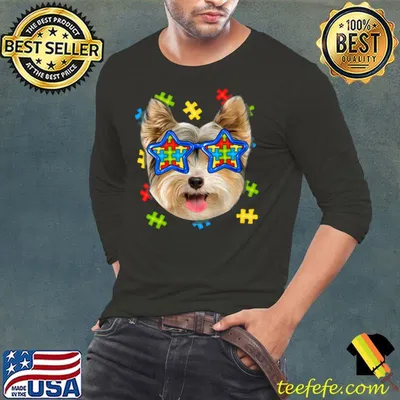 Funny Cute Yorkshire Terrier Autism Puzzle Sunglasses Dog Owners Premium T-Shirt
