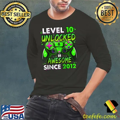 Funny Level 10 Unlocked Awesome Since 2012 10th Birthday Gaming T-shirt