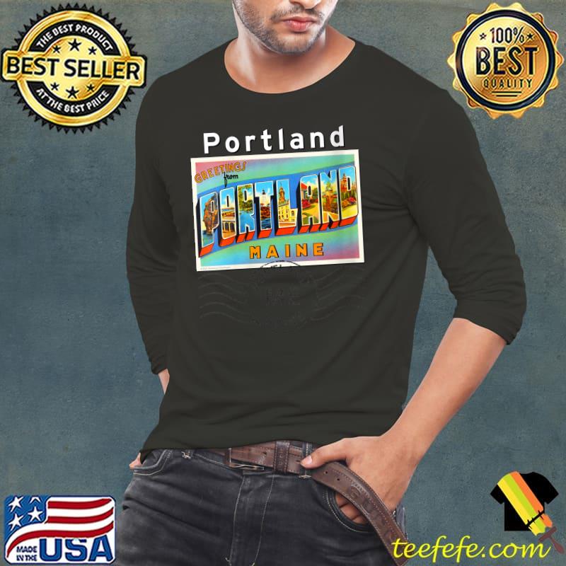 Funny Portland Maine ME Large Letter Postcard 2 Postmarked T- Long Sleeve Tee Funny Portland Maine ME Large Letter Postcard 2 Postmarked T- Long Sleeve Tee