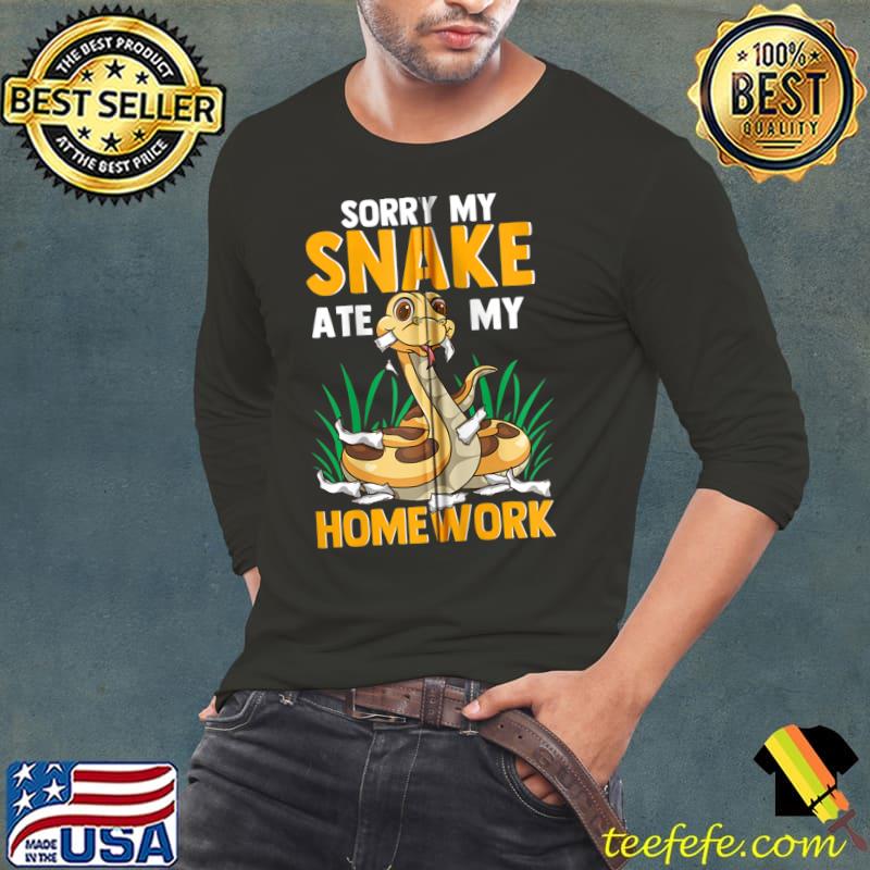 Funny Snakes Sorry My Snake Ate My Homework Python Reptile T-Shirt Long Sleeve Tee Funny Snakes Sorry My Snake Ate My Homework Python Reptile T-Shirt Long Sleeve Tee