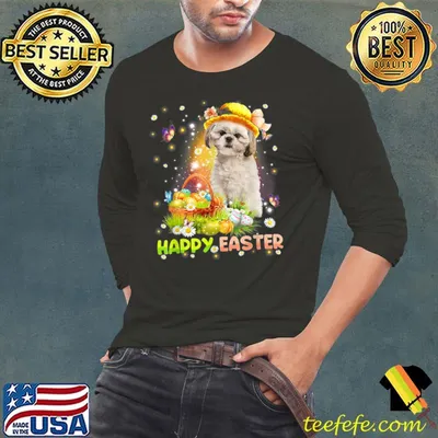 Happy Easter Cute Bunny Dog Shih Tzu Eggs Basket Funny Dog T-Shirt