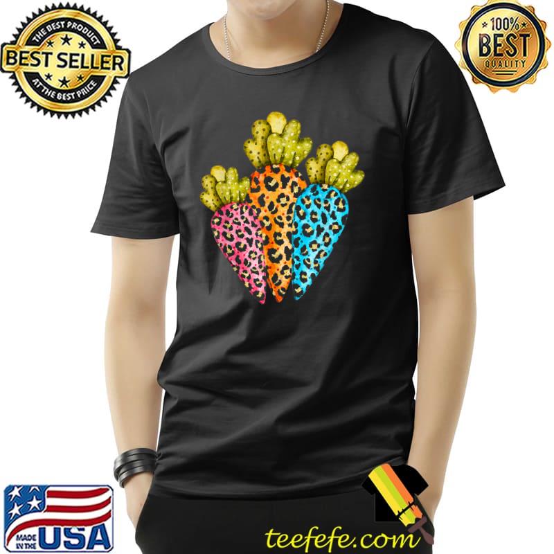 Happy Easter Graphic Womens Leopard Carrot Egg Cross T-Shirt