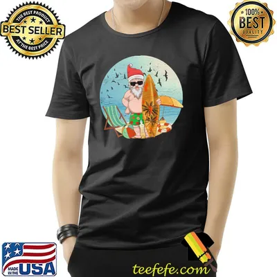Hawaii Summer Surfing Funny Santa Claus Christmas In July T-Shirt