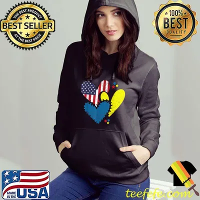 Hearts American Flag Ukrainian Flag Support Ukraine T-Shirt