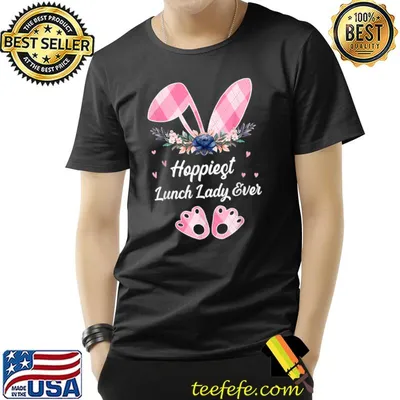 Hoppiest Lunch Lady Ever Leopard Women Girl Easter Day Bunny T-Shirt